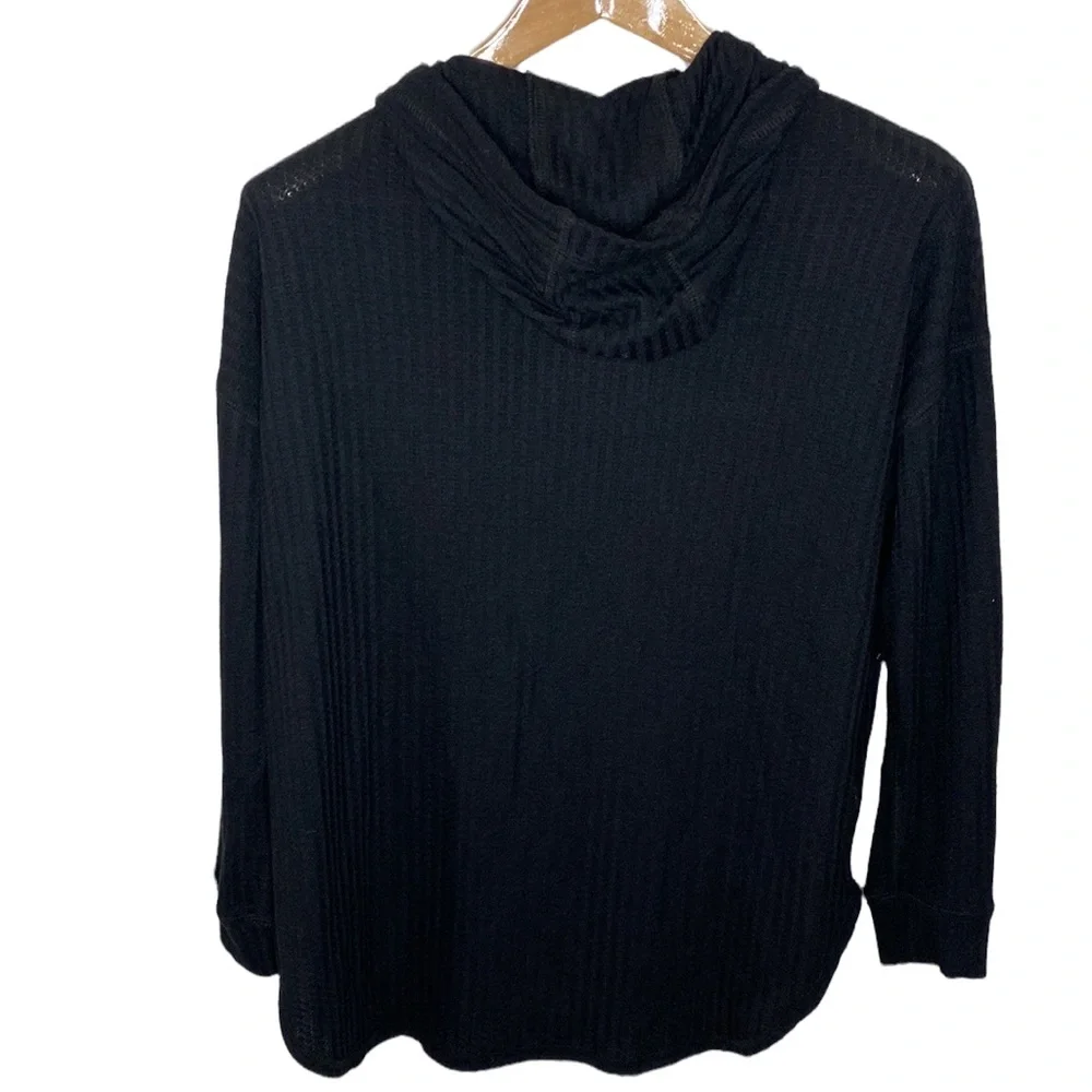 Chaser black waffle knit circle knit thermal lounge hoodie size S